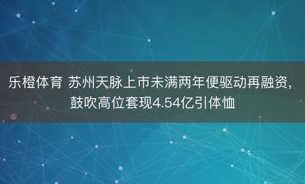 乐橙体育 苏州天脉上市未满两年便驱动再融资， 鼓吹高位套现4.54亿引体恤