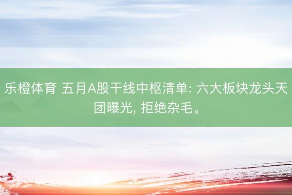 乐橙体育 五月A股干线中枢清单: 六大板块龙头天团曝光， 拒绝杂毛。