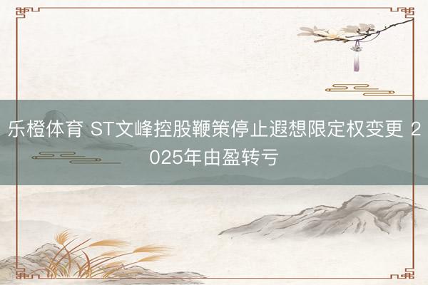 乐橙体育 ST文峰控股鞭策停止遐想限定权变更 2025年由盈转亏