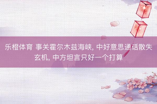 乐橙体育 事关霍尔木兹海峡， 中好意思通话散失玄机， 中方坦言只好一个打算
