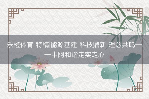 乐橙体育 特稿|能源基建 科技鼎新 理念共鸣——中阿和谐走实走心