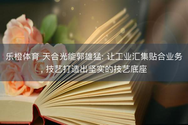 乐橙体育 天合光能郭雄猛: 让工业汇集贴合业务， 技艺打造出坚实的技艺底座