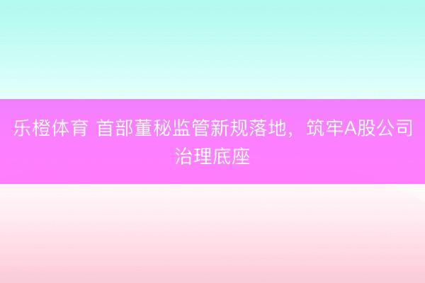 乐橙体育 首部董秘监管新规落地，筑牢A股公司治理底座